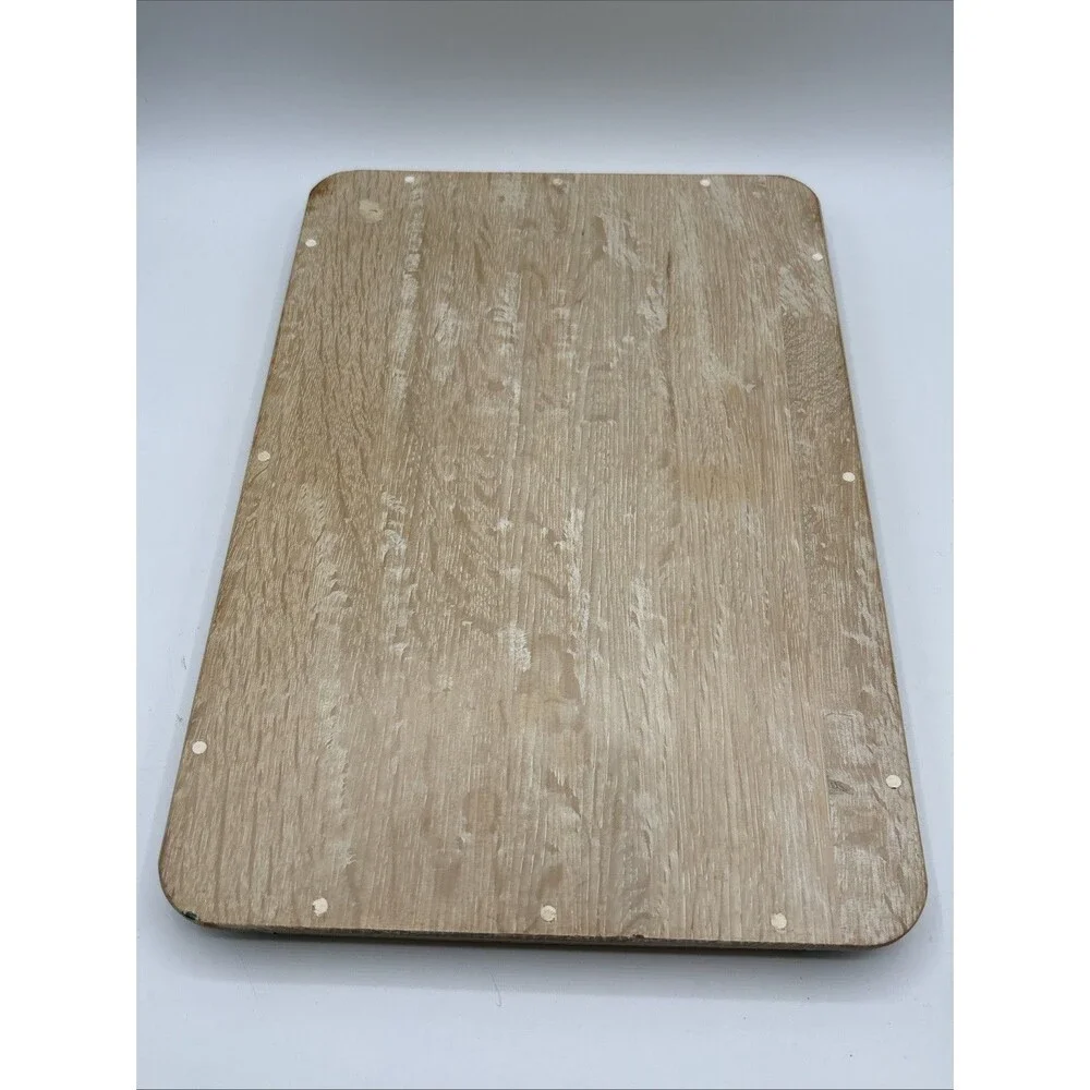 Vintage Small Wood & Metal Rectangle Serving Tray w/ Handles Deer Fawn Scene
